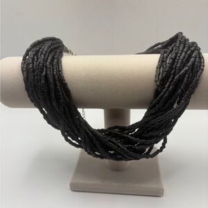 Vintage Black Vulcanite Multi Strand Bead Necklace Lightweight Statement Boho